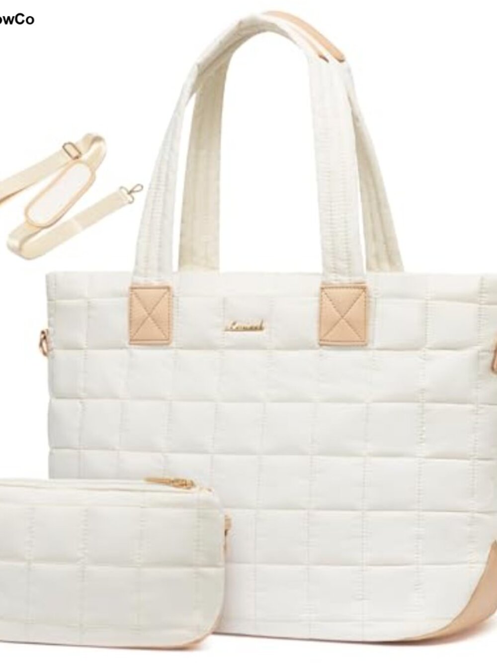 15.6 Inch Puffer Laptop Tote Bag Large Quilted Nylon Work Travel Tote
